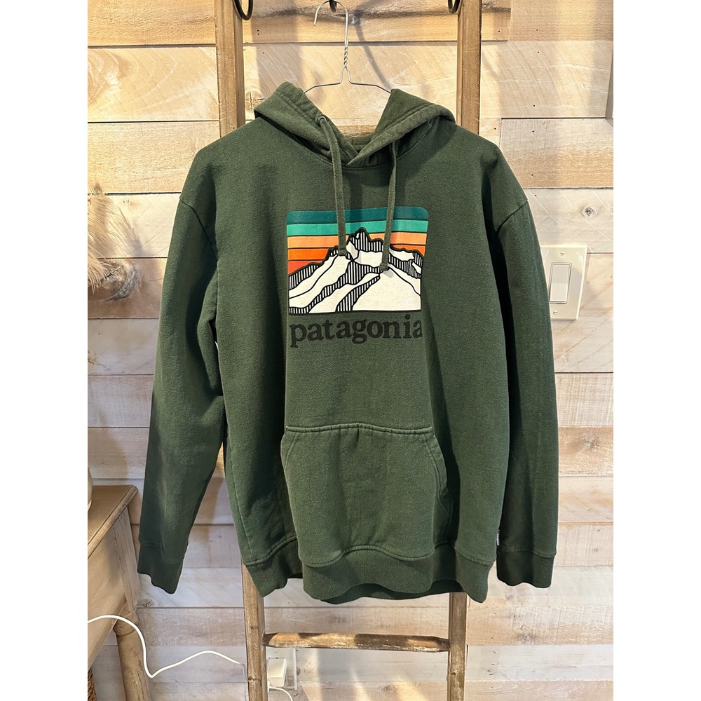 Patagonia Mens Fitz Roy Mountain Graphic Pullover Hoodie Green Small